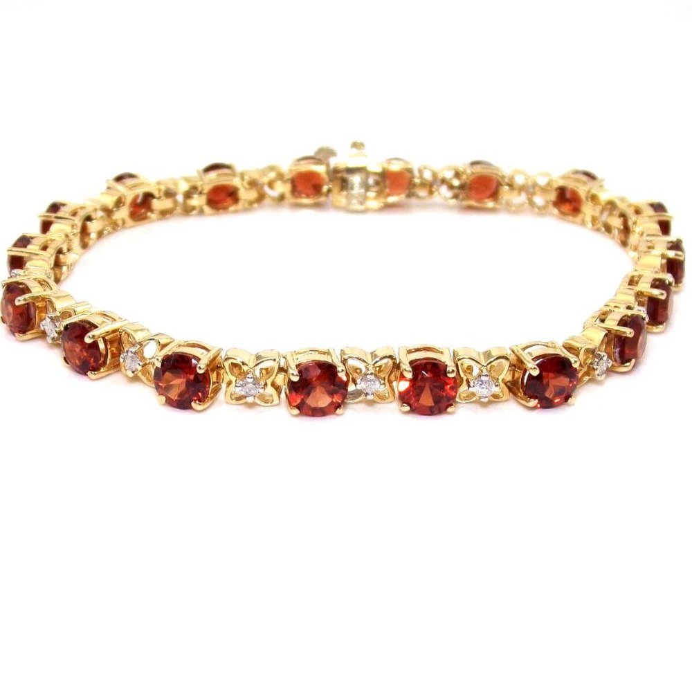 14K Yellow Gold Red Tourmaline Diamond Tennis Bracelet